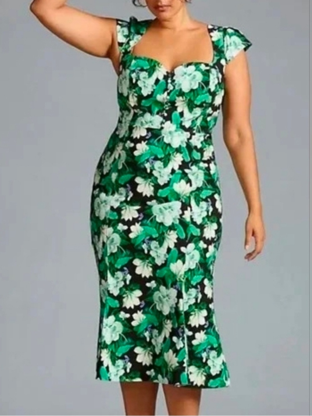 NWT Anthropologie The Cecily Floral Green Sweetheart Midi Dress Size 2X